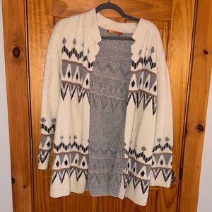 Belldini Cream and Gray Geometric Cardigan